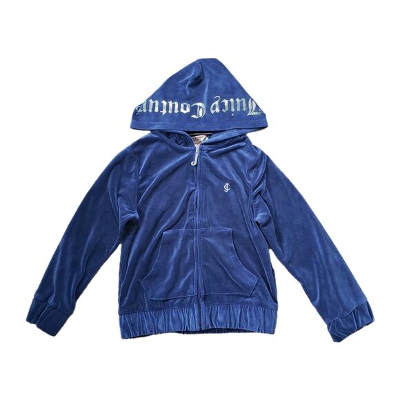 Juicy Couture Vtg Y2k Velvet Hoodie Jacket Full Zip Atlantis Blue Youth Size S/7 - Picture 1 of 7